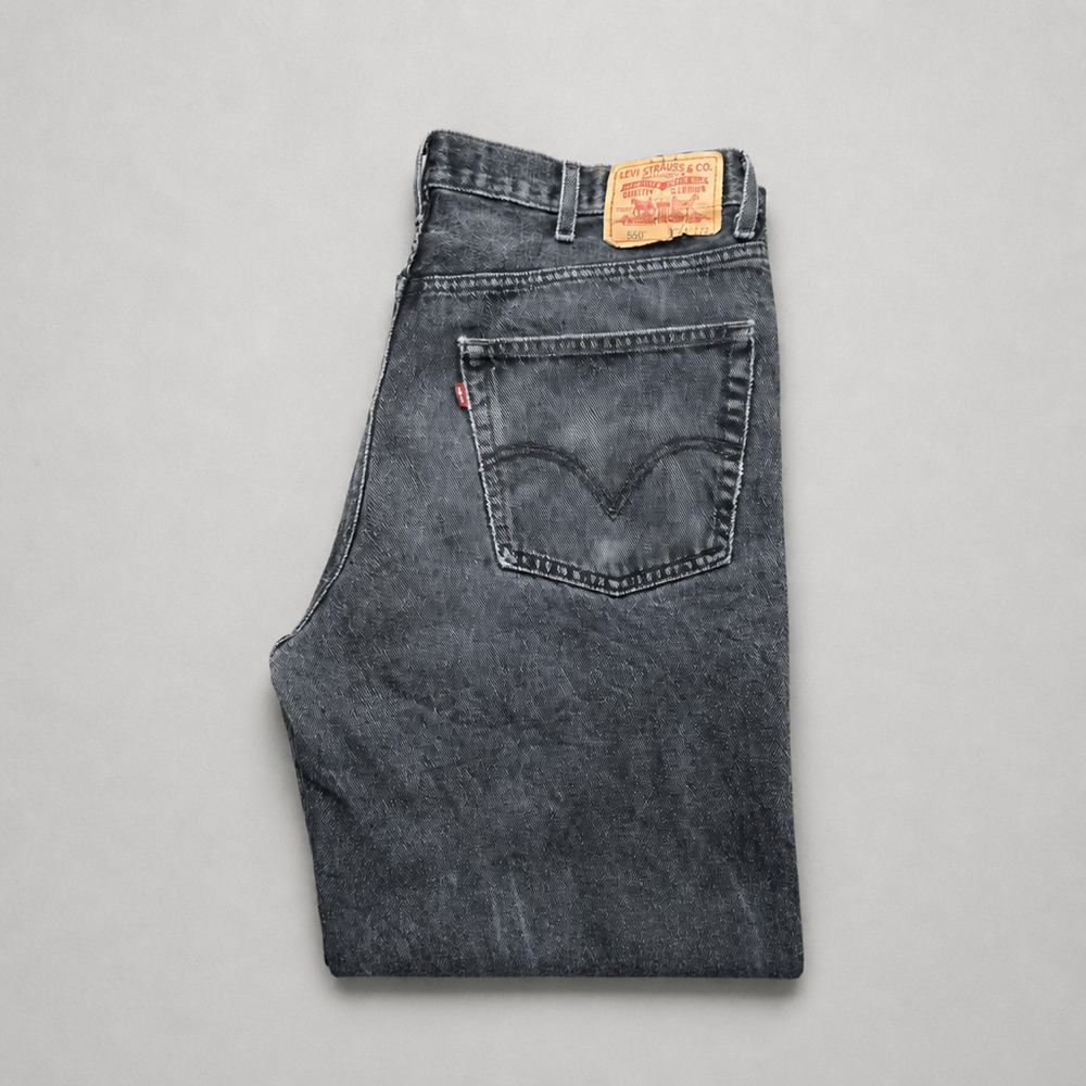 Levis 550 Jeans Mens 38x34 Relaxed Fit Black Gray Acid Wash Distressed